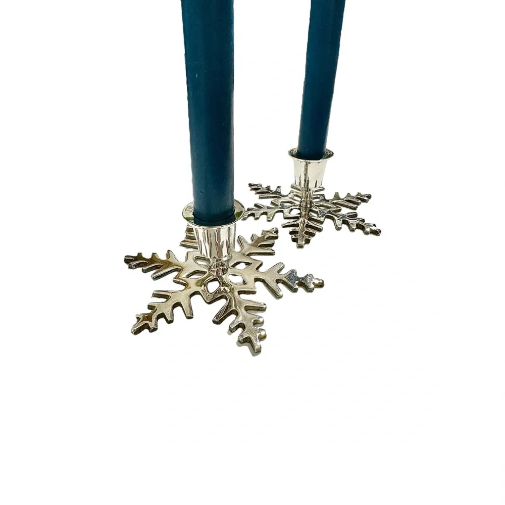 Silver plated snowflake candlestick holders, Christmas candle holder